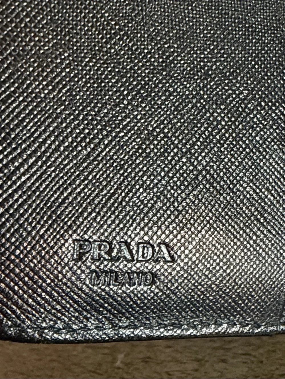 Prada Bifold  Black Zip-Around Card Wallet with Silver Triangle Emblem